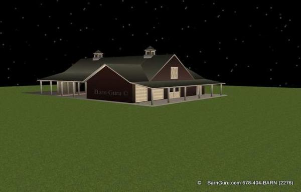 eight stall horse horse barn with garage bays for hay and shavings