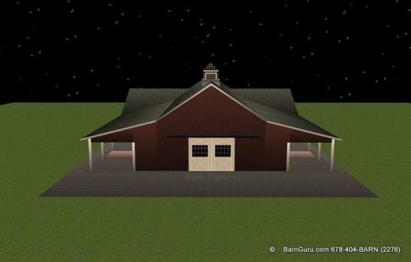 Classie gable style horse barn  with side porches - plans - Designs