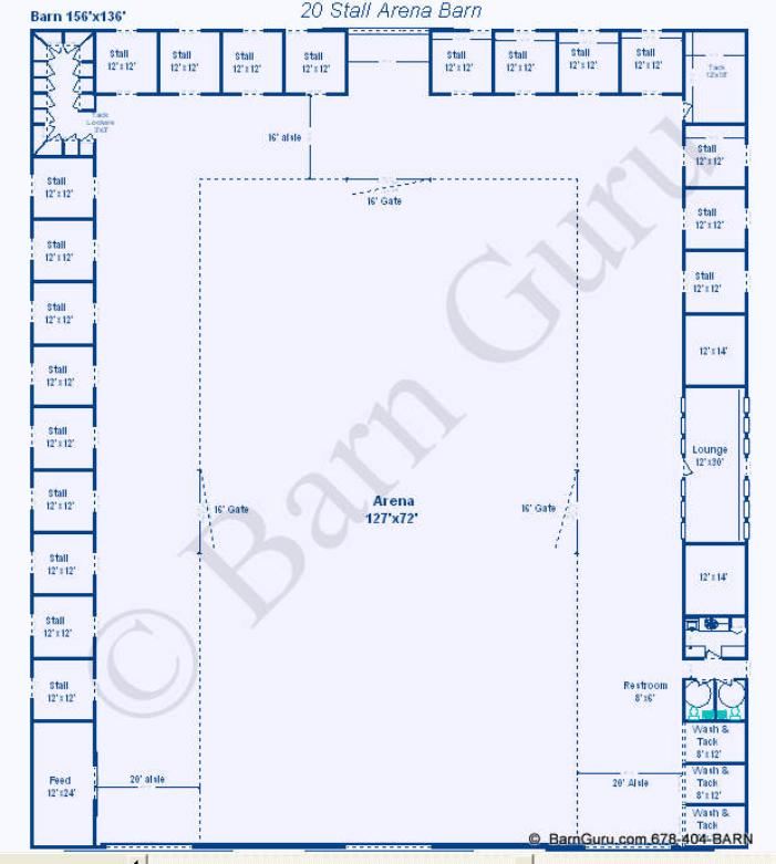 20 Stall Arena Horse Barn Design Plan
