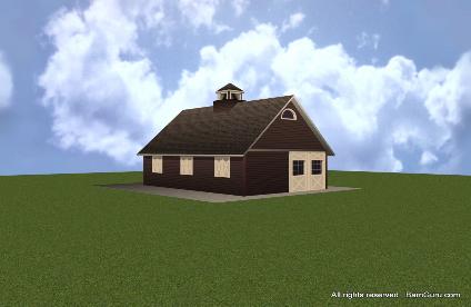 Consider a 24 ' wide horse barn over a Shed Row Style