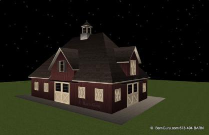 4 Stalls - Tack - Feed - Office - Wash - Horse Barn - Hip Roof - with 4 Gables