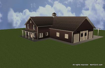 This horse barn plan has living quarters fot the caretakers