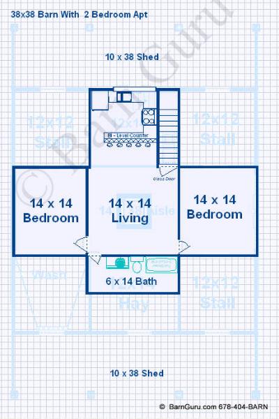 2 Bedroom Apartment above 3 stall horse barn plan_ Barn Builder In Ga
