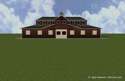 Horse barn Plan - Has Open Center Aisle - Monitor style horse barn
