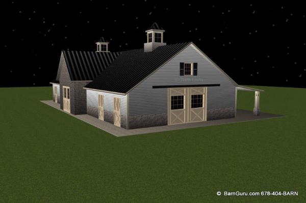Nice Gable 10 Stall Horse Barn Plan with center entrance 