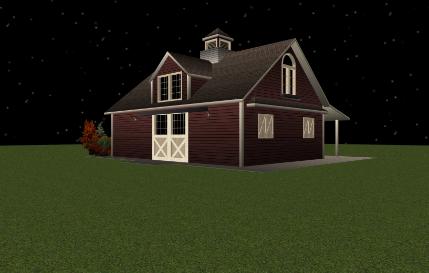 This 2 stall horse nase was designed with room for living quarters above the tack room 