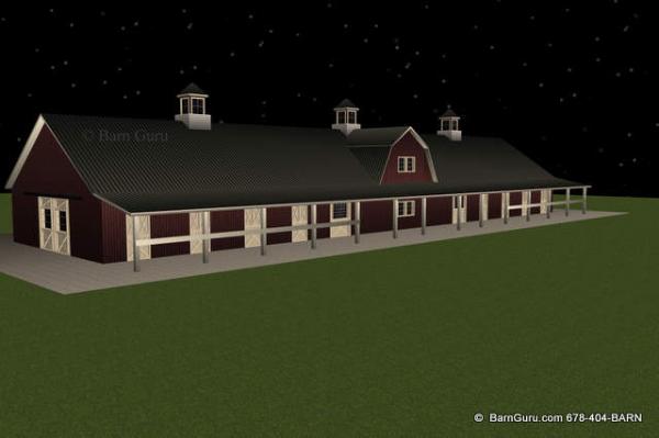 Rear View Of 16 Stall Horse Barn