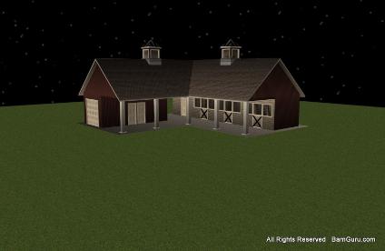 The Wash area is located between the stalls and the Tack room on this horse barn