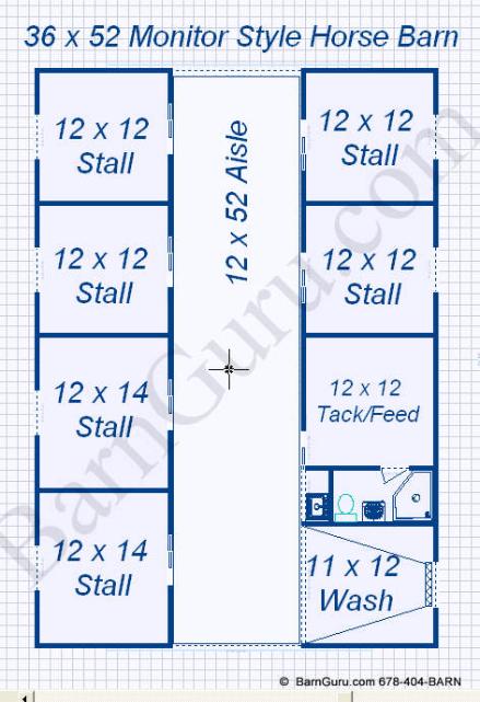 Floor Plan Horse Barn With 6 Stalls, bath, Tack & Wash