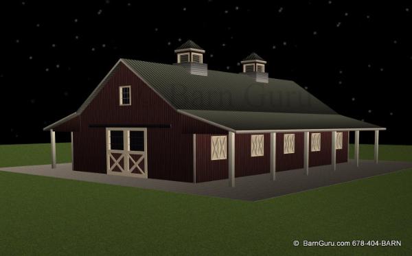 7_Stall_Horse_Barn_PLan 8 ft sheds on both sides