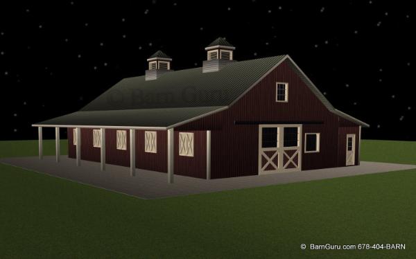 7_Stall_Horse_Barn_PLan With Bath 8 12 Pitch Roof