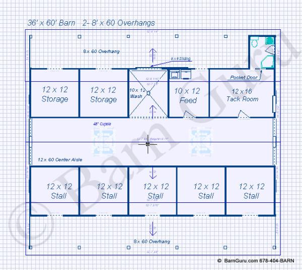 7_Stall_Horse_Barn_PLan With Tack Feed Bath