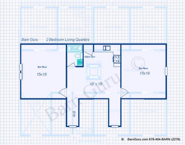 Living Quarters above 5 Stall Horse Barn plan - Conrad Arnold - Barn Guru.com