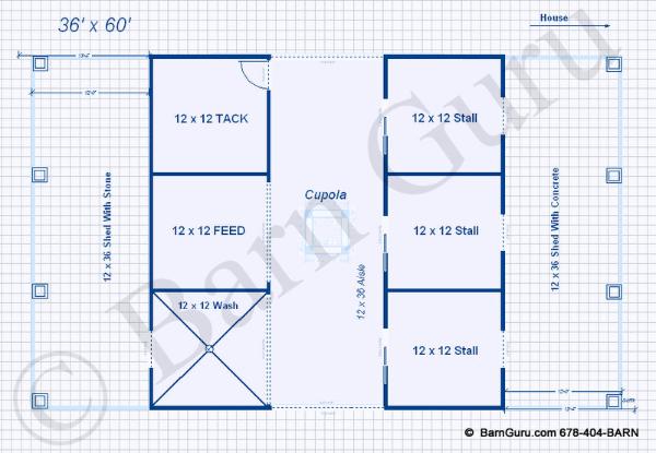 3 Stall Horse Barn Plan Blue Print