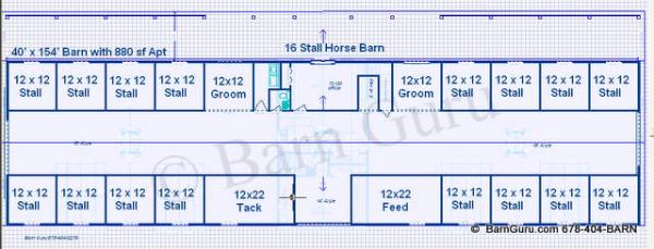 16 Stall Horse Barn Gambrel Roof- Apartment