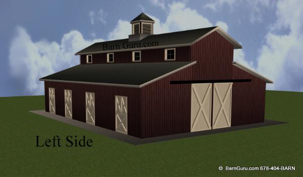6 Stall Horse Barn - Monitor Style Plan
