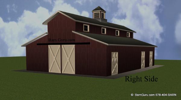 Horse Barn Plan - 36 x 52 - Wash Tack Feed Bath