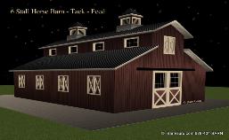 6 Stall Horse Barn - Tack & Feed -6 Stall Horse Barn - M6 Stall Horse Barn - Monitor Style - Design 6 Stall Horse Barn - Monitor Style - Design Plan - Sale - Ga Horse Barn Builder