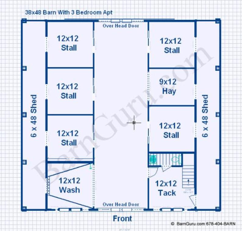 floor Plan - horse barn with 5 stall and 3 bedroom apt above