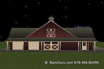8 Stall Horse Barn With Living Quarters - Front Elevation