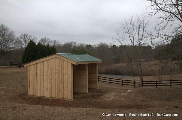 2 Horse Run - In Made From Rough Cut Pine - Board On Board - Barn Guru .com Equine Barn LLC = Conrad Arnold