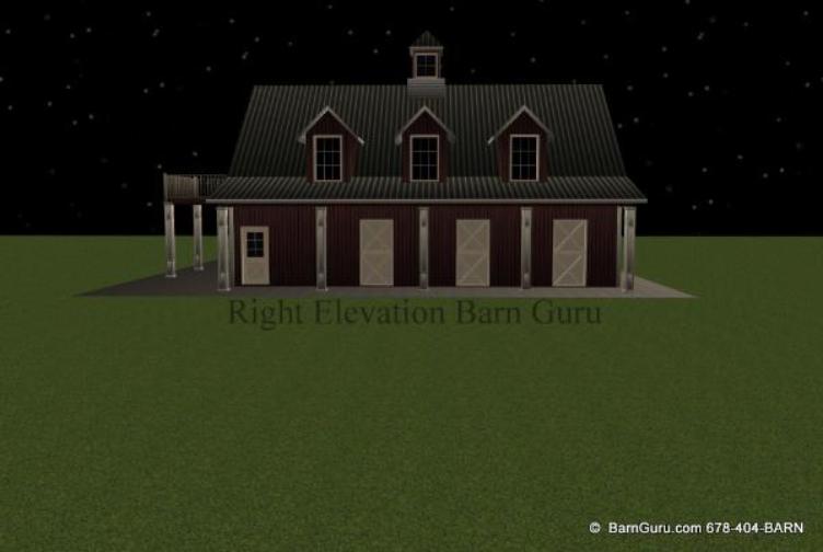 Left elevation of a five stall horse barn with apt